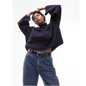 Topshop Curve knitted high neck drop shoulder sweater with wool in navy M NWT